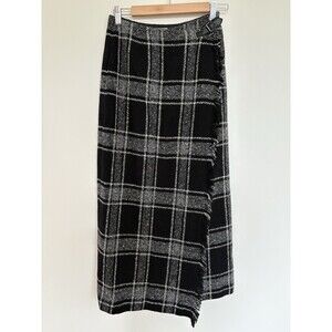 TALBOTS Wool Blend Long Wrap Maxi Skirt Plaid Italian Size 4